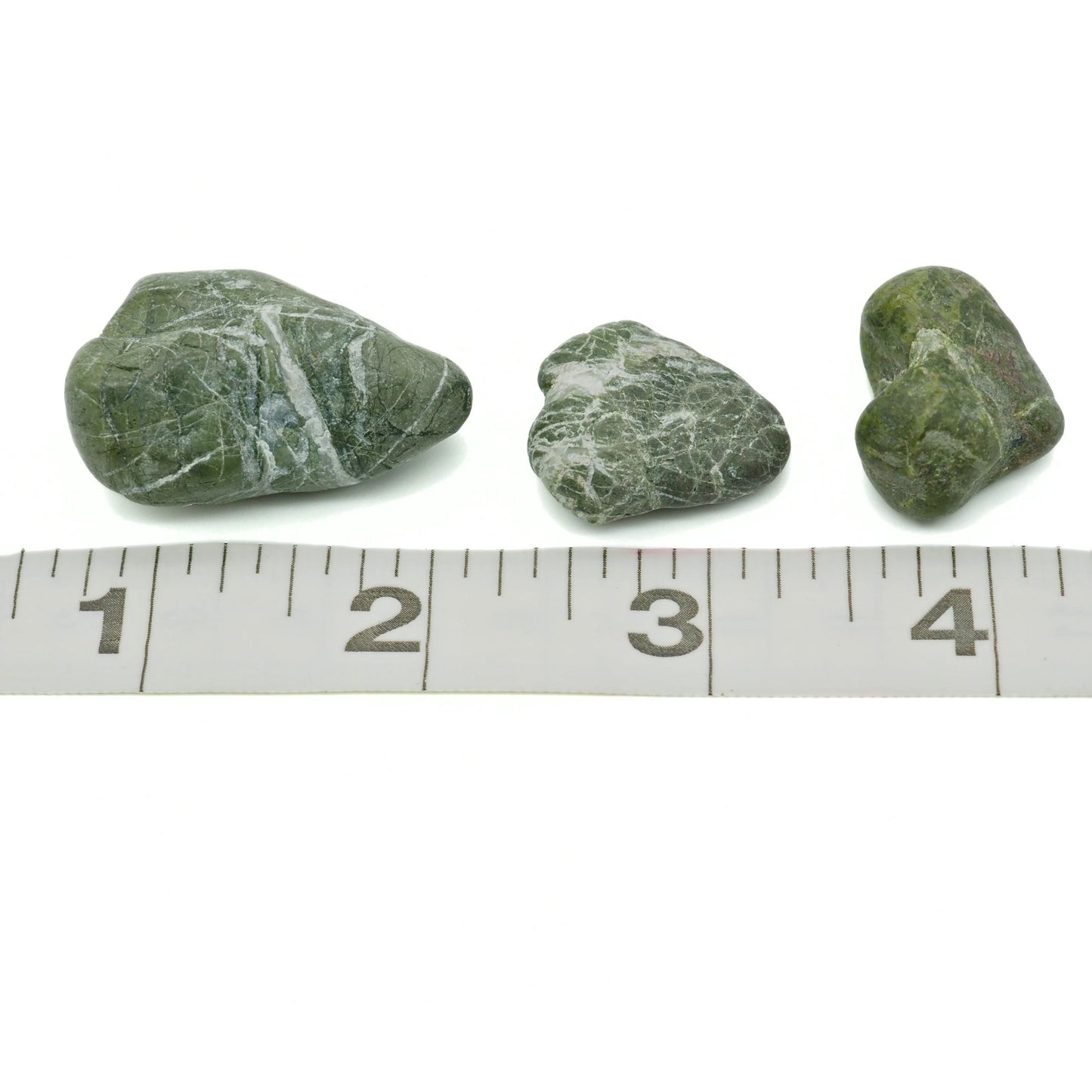 Three heart shaped jade beach stones tape measure