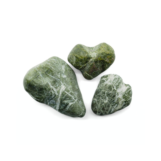 Three heart shaped jade beach stones